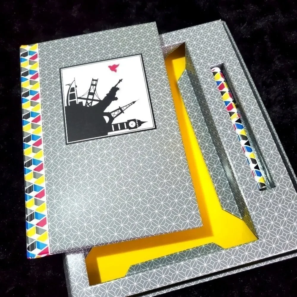 Divoga Journal and Pen Set Gray‎ Geometric Global Landmark Silhouette 96 Sheets